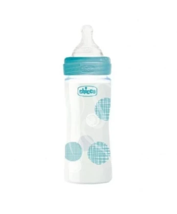 CHICCO BIBERON EN VERRE 240ML BLEU