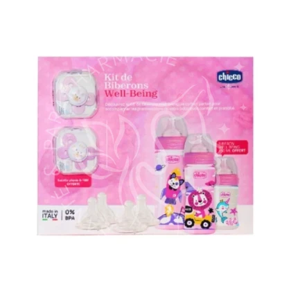CHICCO COFFRET BIBERON WELL BEIG ROSE 7 ARTICLES